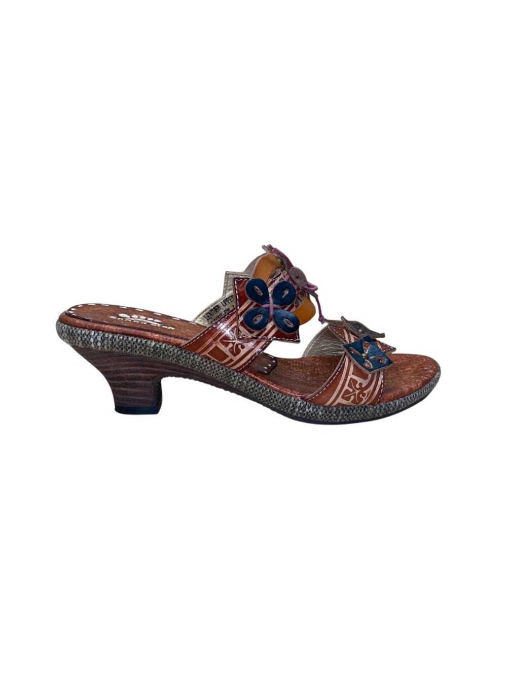 Spring Step Women’s Brown Leather Floral Slip-On Savory Heeled Sandals Size 37